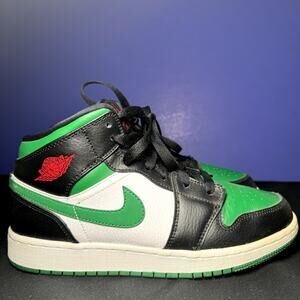 Size 6 - Nike Air Jordan 1 Mid GS Black Pine Green Men's Shoes
